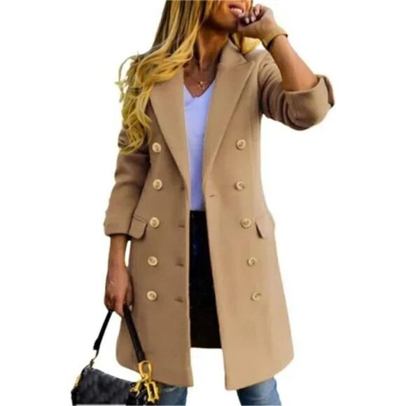 New Womens Winter Wool Coats Double Breasted Camel Long Elegant Coat - Picture 1 of 8